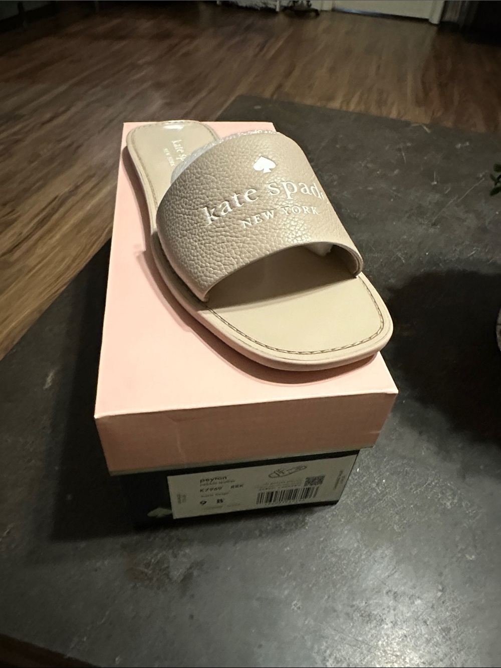 kate spade Beige Leather Slide with White Logo